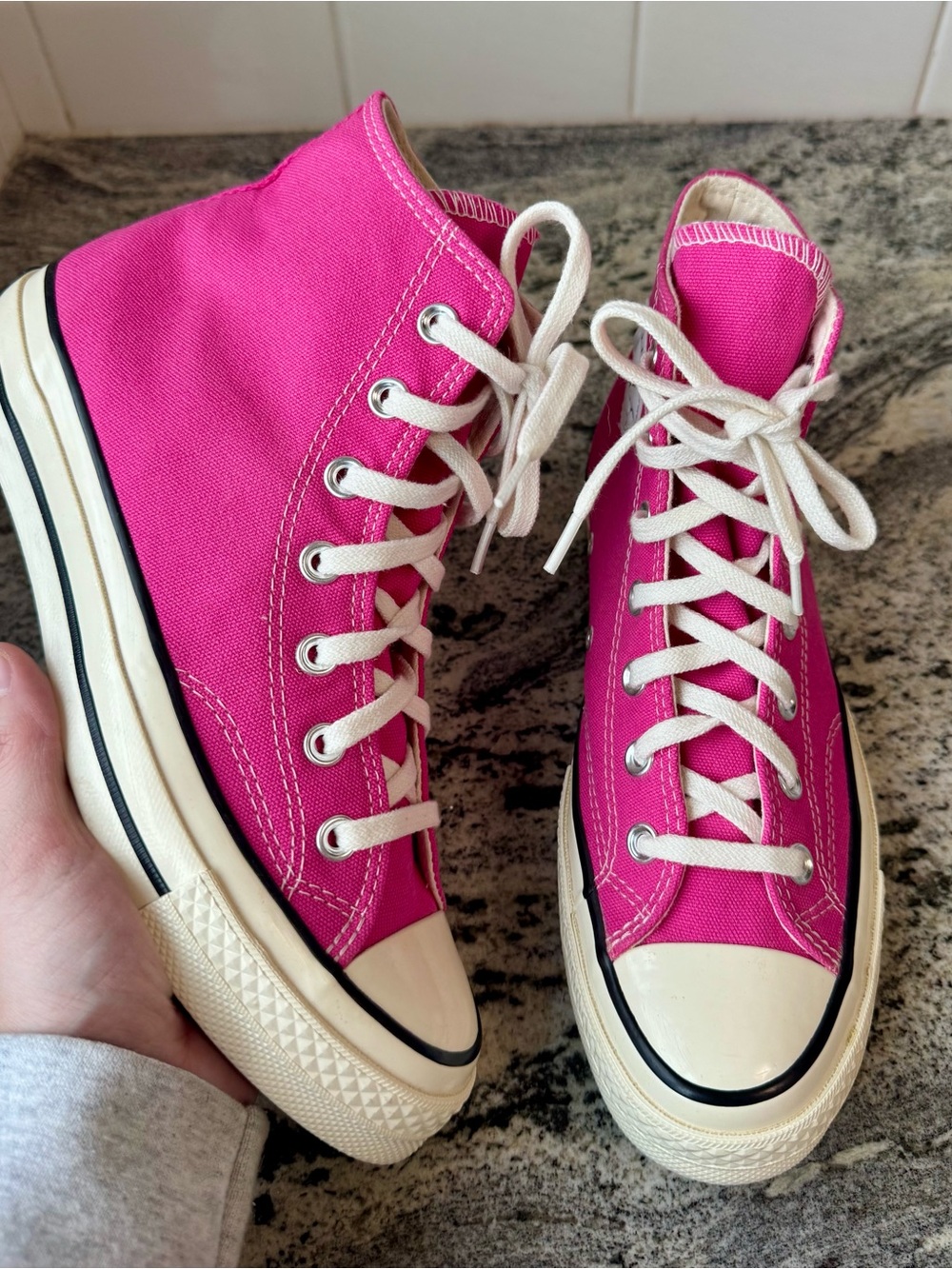 Converse Chuck 70 Vintage Canvas High Tops in “Lucky Pink”. Women’s 8